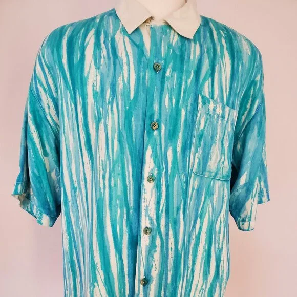 Painted Tommy bahama silk shirt blue stripe white XL limited edition collector